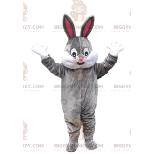 Costume da mascotte coniglio grigio BIGGYMONKEY™ con sorriso