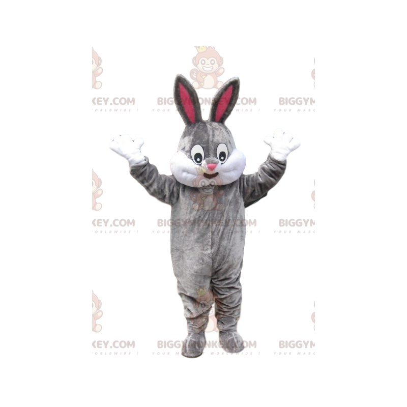 Gray Rabbit BIGGYMONKEY™ Mascot Costume With Cute Smile -