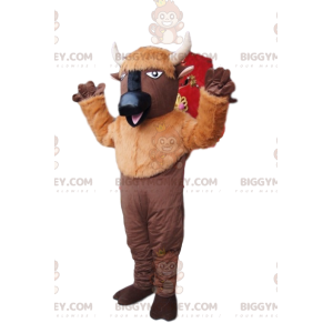BIGGYMONKEY™ Mascot Costume Brown Buffalo with White Horns –