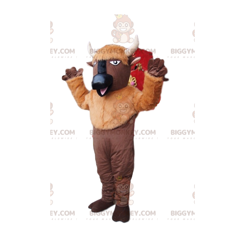 BIGGYMONKEY™ Mascot Costume Brown Buffalo with White Horns –