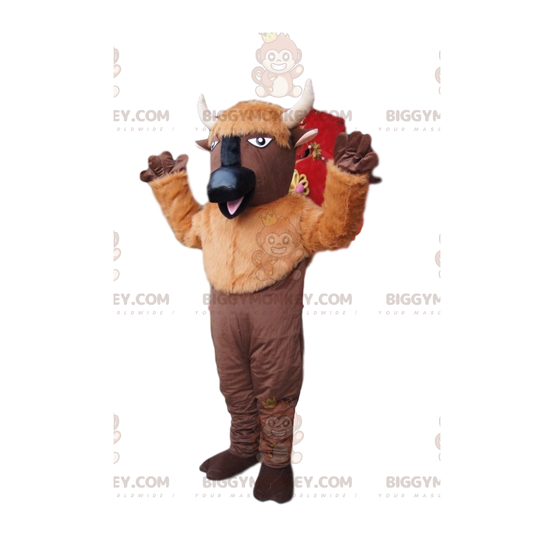 Disfraz de mascota BIGGYMONKEY™ Búfalo marrón con cuernos