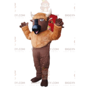 BIGGYMONKEY™ Mascot Costume Brown Buffalo with White Horns –