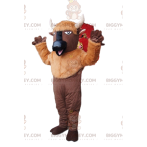 Traje de mascote BIGGYMONKEY™ Búfalo marrom com chifres brancos