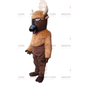 BIGGYMONKEY™ Mascot Costume Brown Buffalo with White Horns –