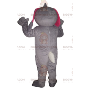 Costume de mascotte BIGGYMONKEY™ de lapin gris et blanc exalté
