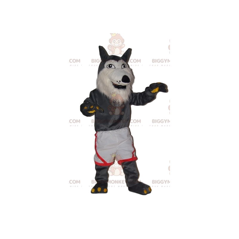 Costume de mascotte BIGGYMONKEY™ de loup gris très joyeux avec