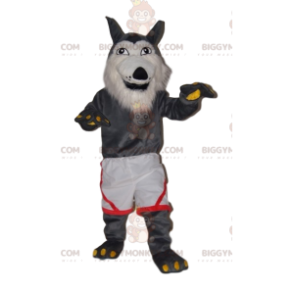 Zeer vrolijke grijze wolf BIGGYMONKEY™ mascottekostuum met