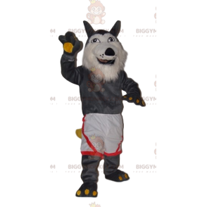 Costume da mascotte BIGGYMONKEY™ lupo grigio molto allegro con