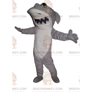 Costume mascotte BIGGYMONKEY™ squalo bianco e grigio feroce -