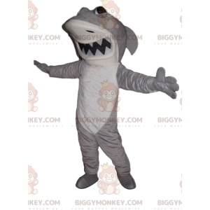 Traje de mascote de tubarão branco e cinza feroz BIGGYMONKEY™ –