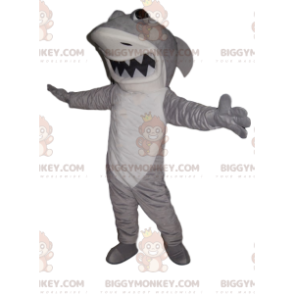 Costume mascotte BIGGYMONKEY™ squalo bianco e grigio feroce -