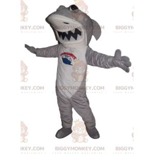 Costume de mascotte BIGGYMONKEY™ de requin féroce blanc et gris