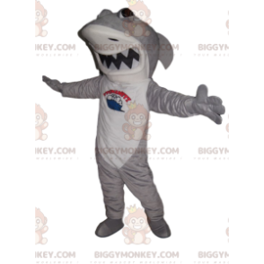 Costume de mascotte BIGGYMONKEY™ de requin féroce blanc et gris