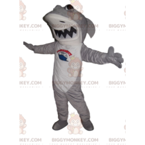 Costume mascotte BIGGYMONKEY™ squalo bianco e grigio feroce -