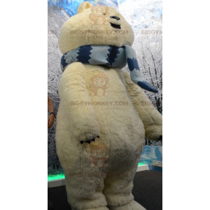 BIGGYMONKEY™ Big Tan Bear ijsbeer mascotte kostuum met sjaal -