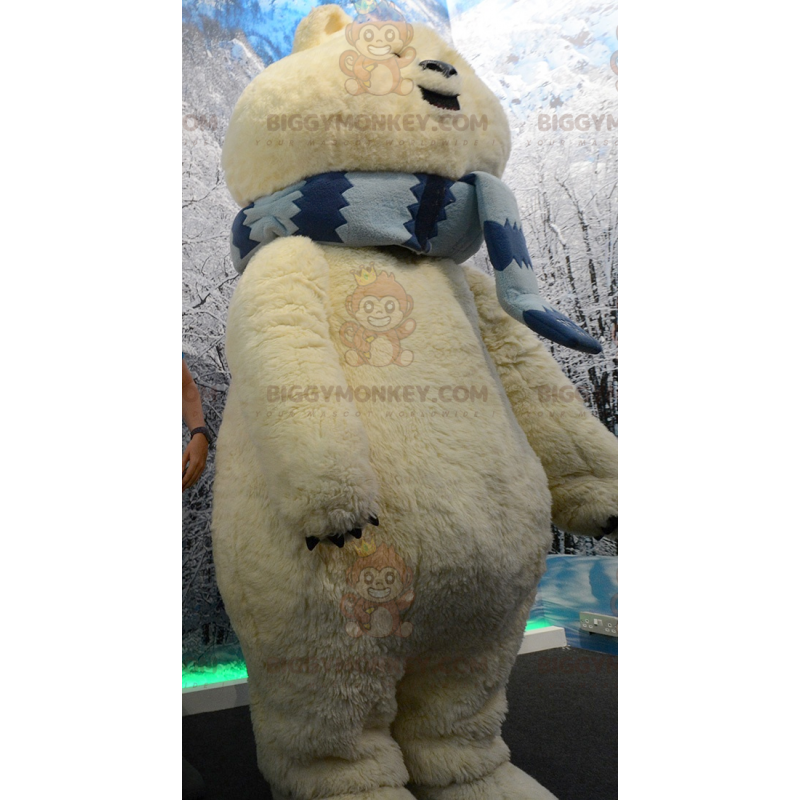 BIGGYMONKEY™ Big Tan Bear Isbjørnmaskotkostume med tørklæde -