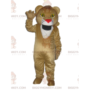 BIGGYMONKEY™ Mascottekostuum van beige leeuw met hartvormige