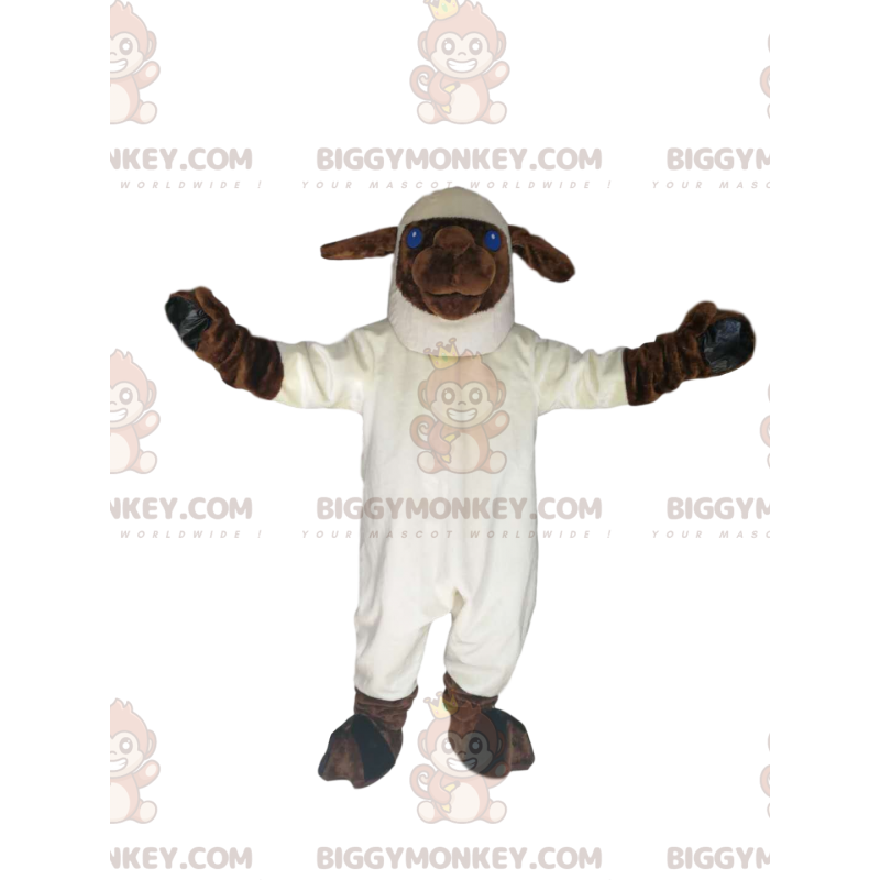 Costume de mascotte BIGGYMONKEY™ de mouton blanc et marron avec