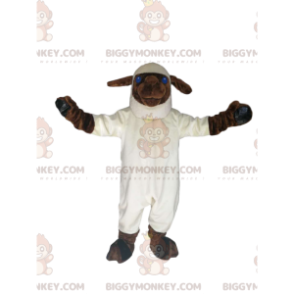 Costume de mascotte BIGGYMONKEY™ de mouton blanc et marron avec