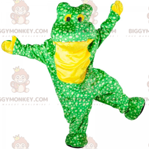 BIGGYMONKEY™ Grün-gelbes Frosch-Maskottchen-Kostüm mit weißen