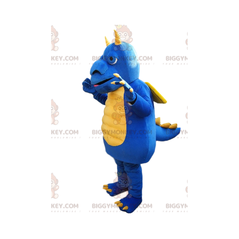 Disfraz de mascota BIGGYMONKEY™ Dragón azul y amarillo con