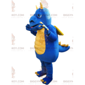 Costume de mascotte BIGGYMONKEY™ de dragon bleu et jaune avec