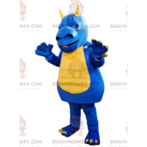 BIGGYMONKEY™ Costume da mascotte Drago blu e giallo con grande