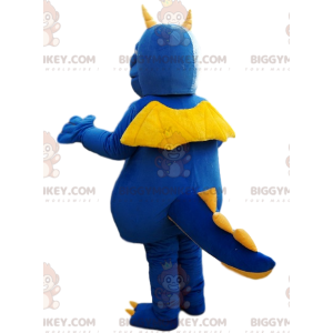 BIGGYMONKEY™ mascottekostuum blauwe en gele draak met grote