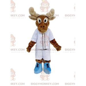 Traje de mascote de rena marrom BIGGYMONKEY™ com roupas
