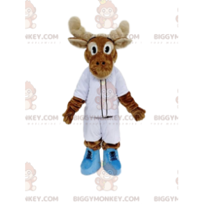 Brown Reindeer BIGGYMONKEY™ Mascot Costume With White