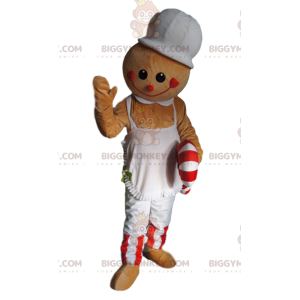 Beige Sneeuwman BIGGYMONKEY™ Mascottekostuum met schort en