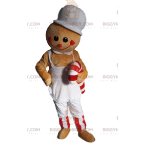 Μπεζ στολή μασκότ BIGGYMONKEY™ Snowman με ποδιά και μπαστούνι -