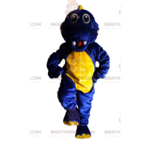 Costume da mascotte BIGGYMONKEY™ dinosauro blu notte e giallo -