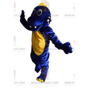 Costume da mascotte BIGGYMONKEY™ dinosauro blu notte e giallo -