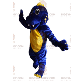 Costume da mascotte BIGGYMONKEY™ dinosauro blu notte e giallo -