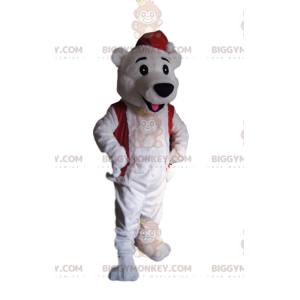 Polar Bear BIGGYMONKEY™ Mascot Costume With Santa Hat –