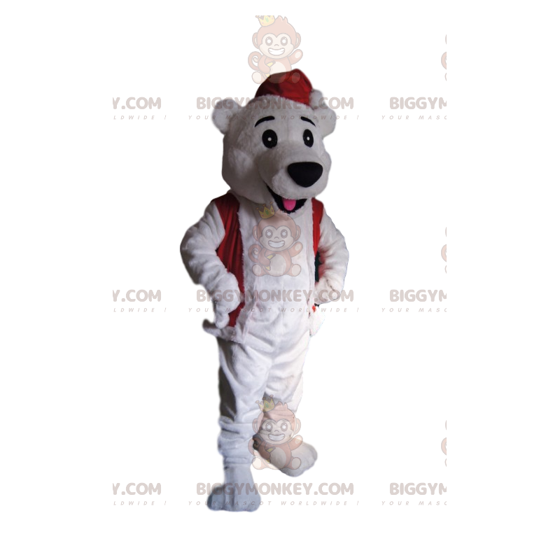 Polar Bear BIGGYMONKEY™ Mascot Costume With Santa Hat –