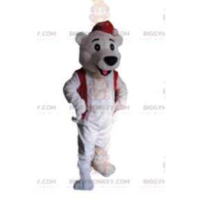 Polar Bear BIGGYMONKEY™ Mascot Costume With Santa Hat –