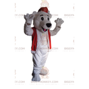 Polar Bear BIGGYMONKEY™ Mascot Costume With Santa Hat –