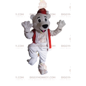 Costume de mascotte BIGGYMONKEY™ d'ours blanc avec un bonnet de