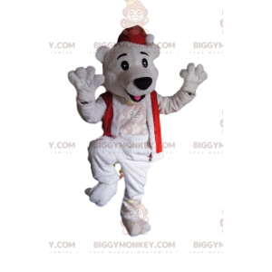 Polar Bear BIGGYMONKEY™ Mascot Costume With Santa Hat –