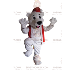 Polar Bear BIGGYMONKEY™ Mascot Costume With Santa Hat -