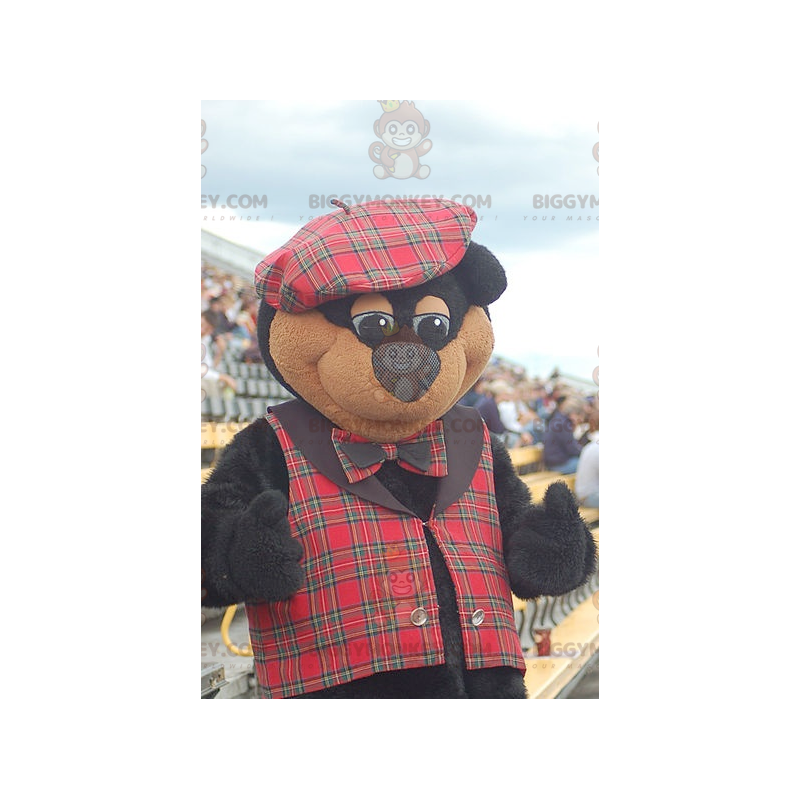 Costume de mascotte BIGGYMONKEY™ d'ours noir et marron en tenue