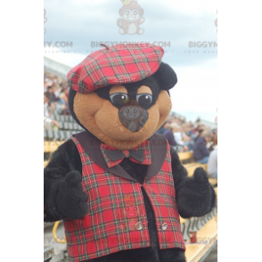 BIGGYMONKEY™ Mascot Costume Black and Brown Bear Plaid Dress -