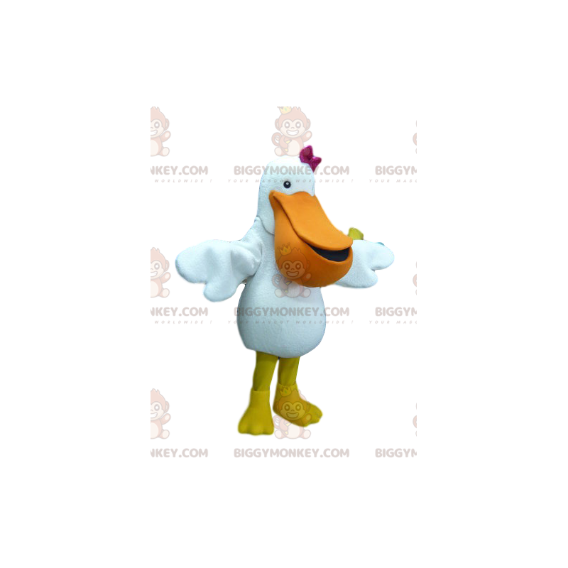 Very cute pelican BIGGYMONKEY™ mascot costume with a fuchsia