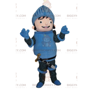 Costume da mascotte Happy Knight in armatura blu BIGGYMONKEY™ -