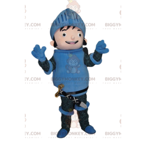 Happy Knight In Blue Armor BIGGYMONKEY™ Mascot Costume –