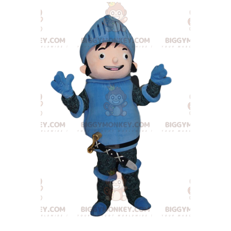 Happy Knight In Blue Armor BIGGYMONKEY™ Mascottekostuum -