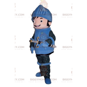 Happy Knight In Blue Armor BIGGYMONKEY™ Mascot Costume -