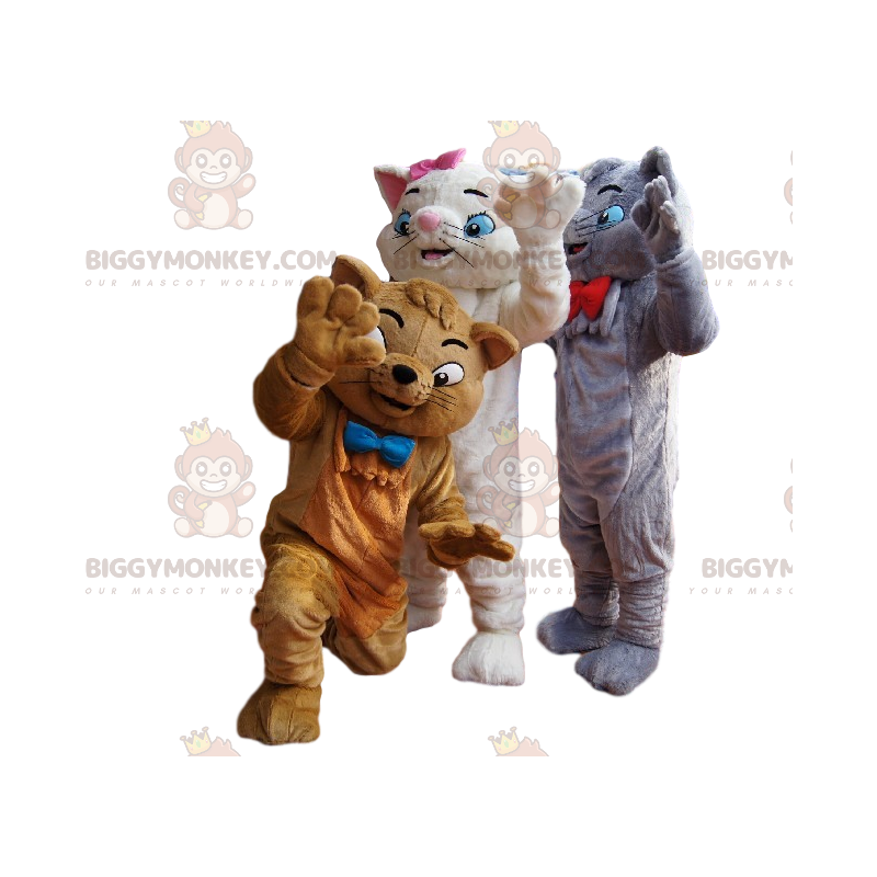 BIGGYMONKEY™ Costume da mascotte Trio di gatti grigi, bianchi e